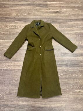 AQUA Olive Green Wool Blend Long Coat Small Military Chic